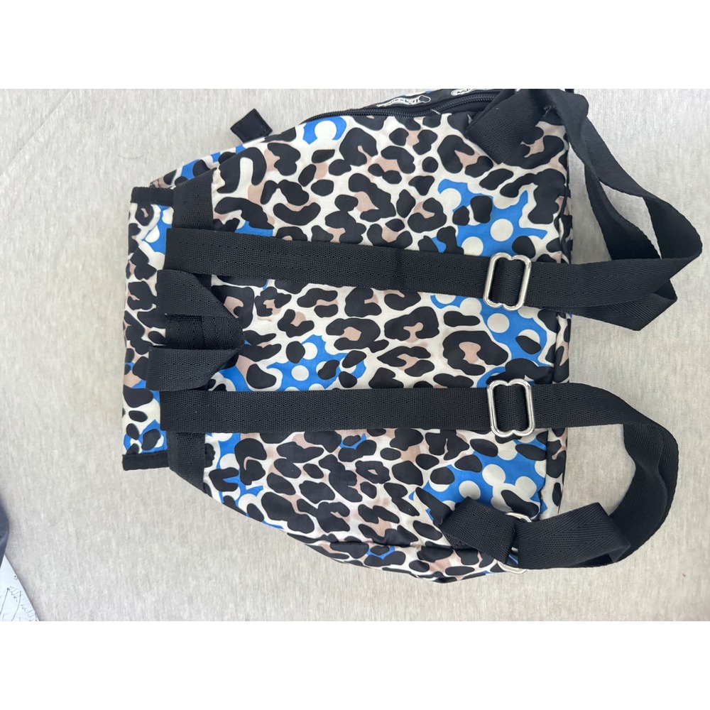 LeSportsac Blue Leopard Polka Dot Nylon Drawstring Backpack Bag - Picture 4 of 7